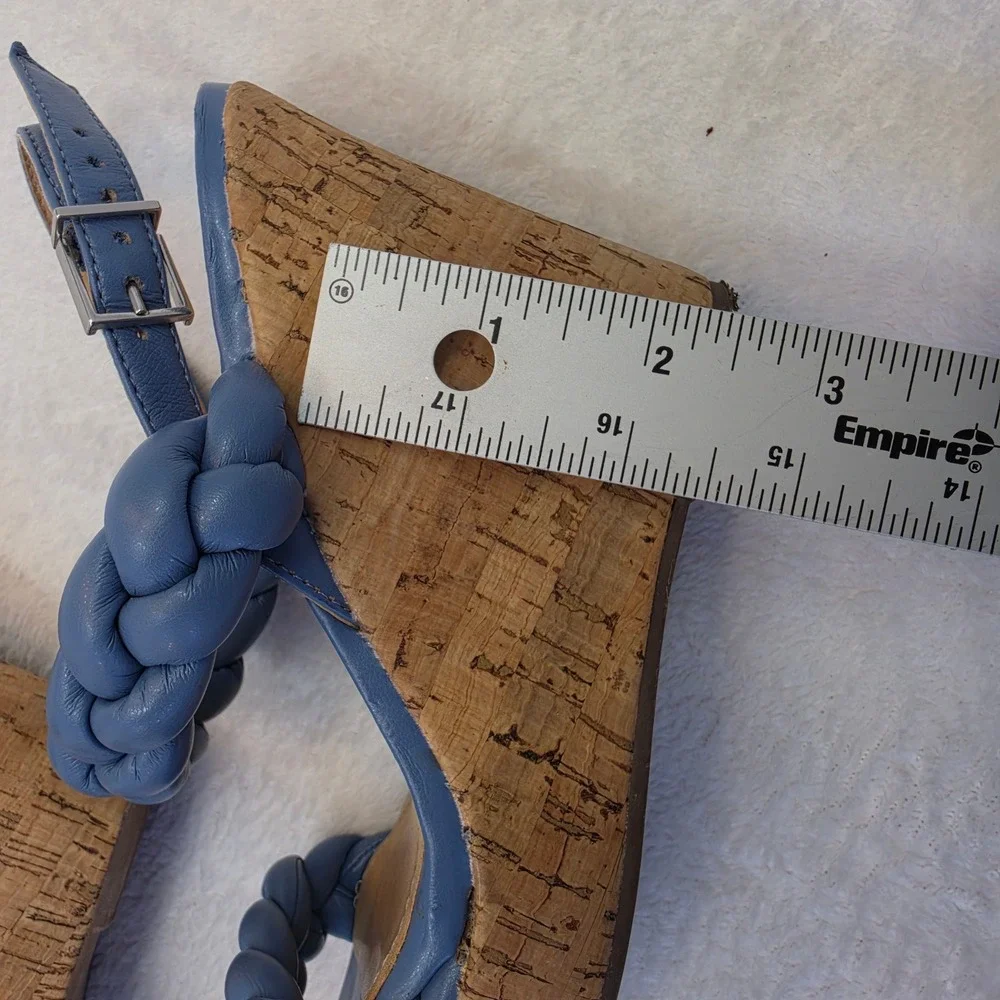 Schutz Blue Braided Leather Cork Wedge Platform Sandals Womens 6B Made in Brazil
